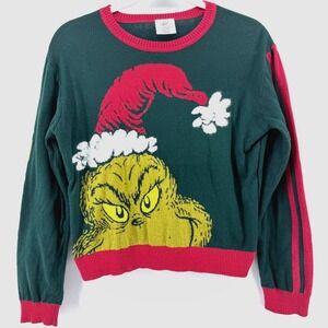 The Grinch Christmas Sweater Mens M Naughty Dr Seuss Santa Hat Knit‎ Green 2019